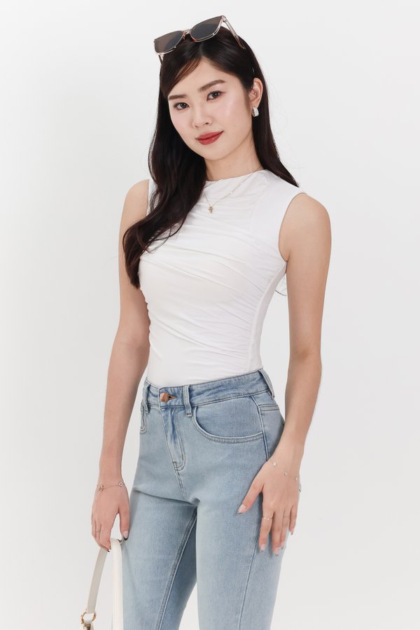 Riri Ruched Padded Top in White