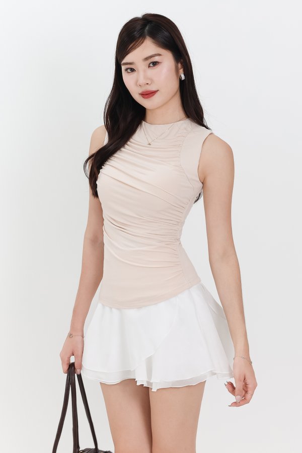 Riri Ruched Padded Top in Cream Nude