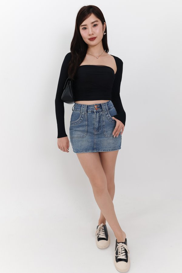 Danny Double Button Denim Skorts in Vintatge Wash