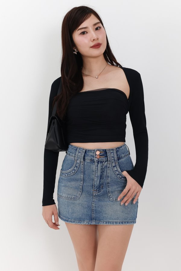 Candy Co-ord Mesh Bolero Tube Set in Black