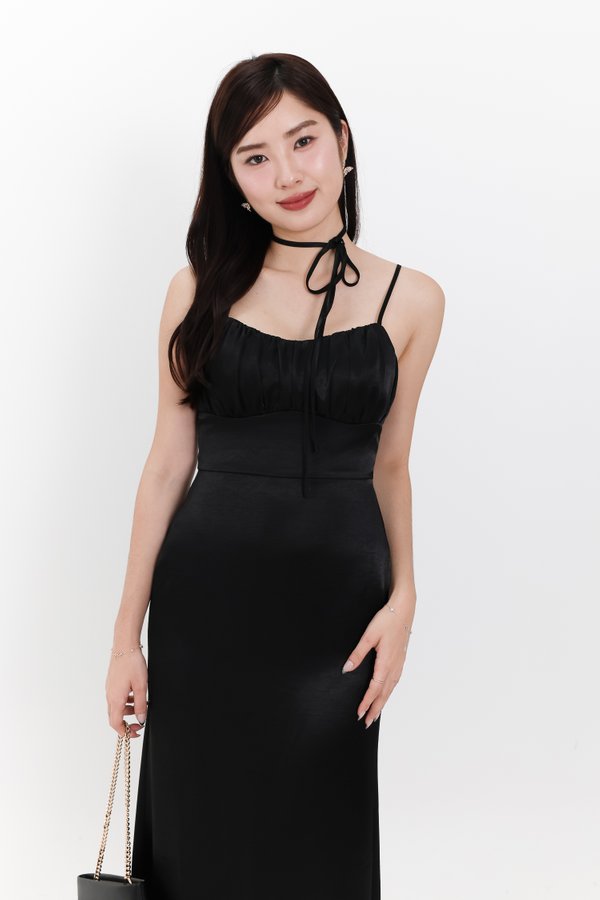 Siendra Satin Sash Maxi Dress in Black