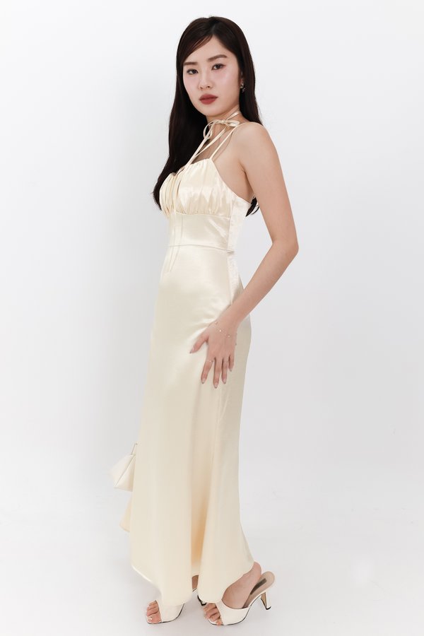 Siendra Satin Sash Maxi Dress in Light Yellow