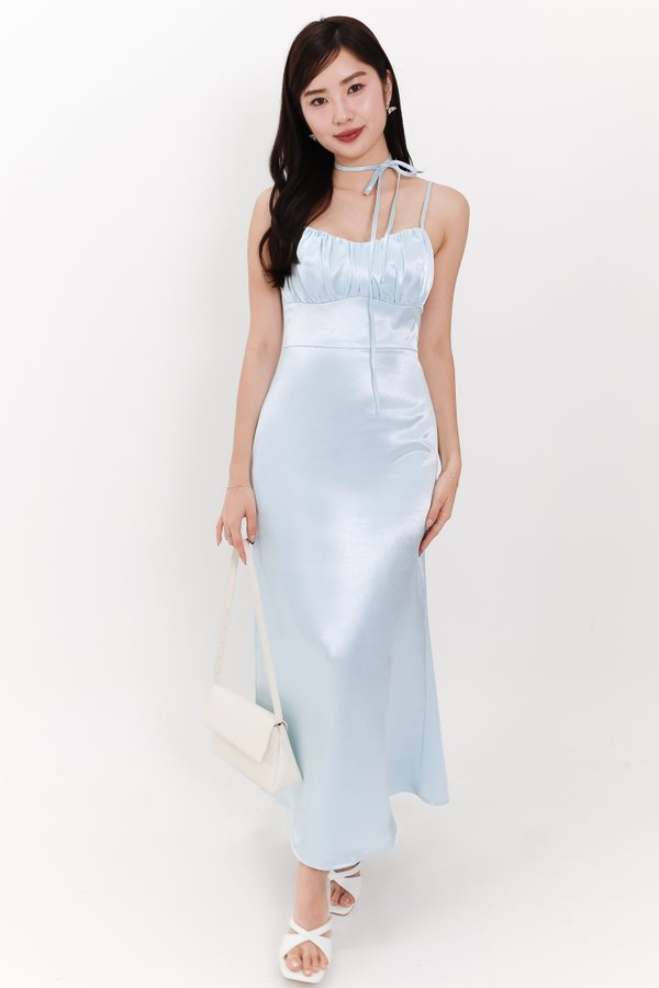 Siendra Satin Sash Maxi Dress in Light Blue