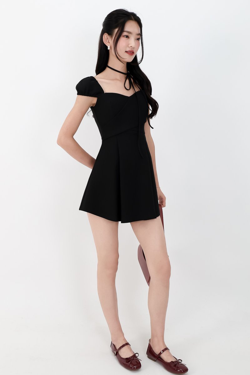 Shar Sweetheart Romper Dress in Black