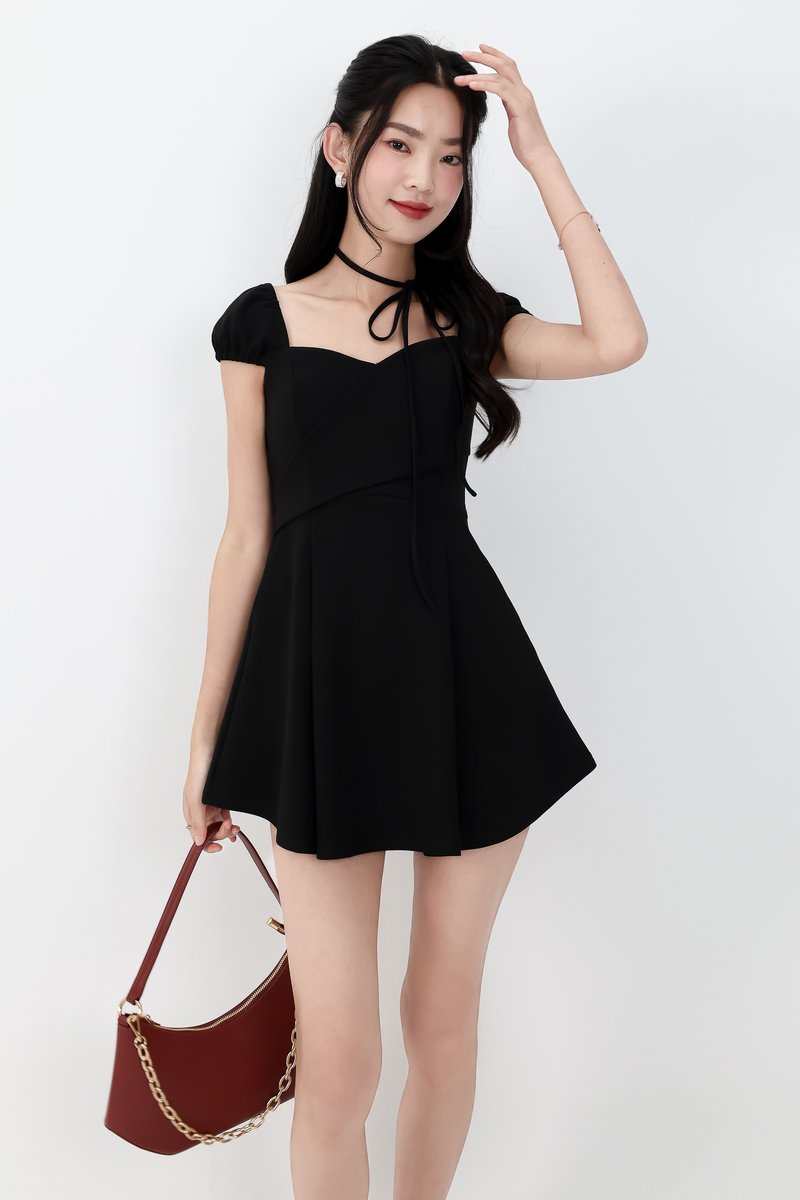 Shar Sweetheart Romper Dress in Black