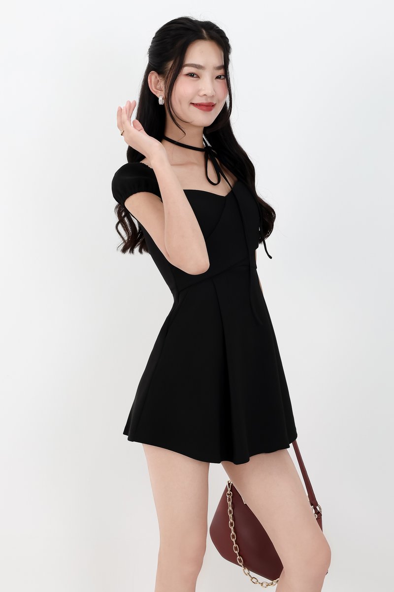 Shar Sweetheart Romper Dress in Black