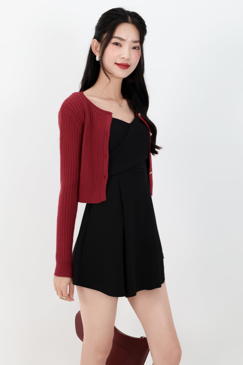 Imperfect Heart Knit Cardigan in Dark Red