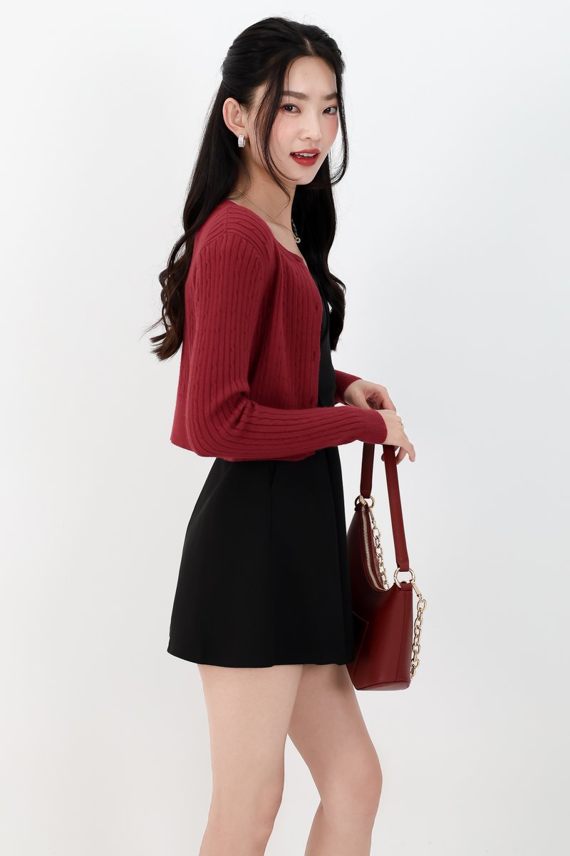 Imperfect Heart Knit Cardigan in Dark Red