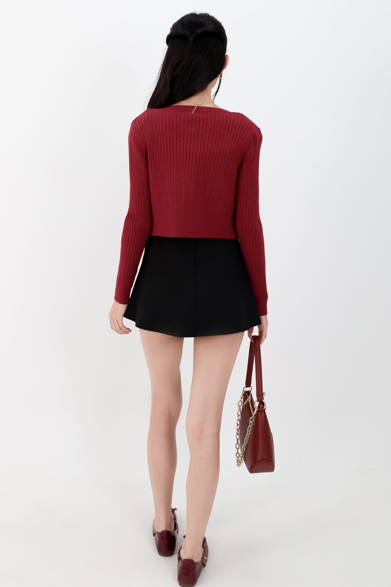 Imperfect Heart Knit Cardigan in Dark Red