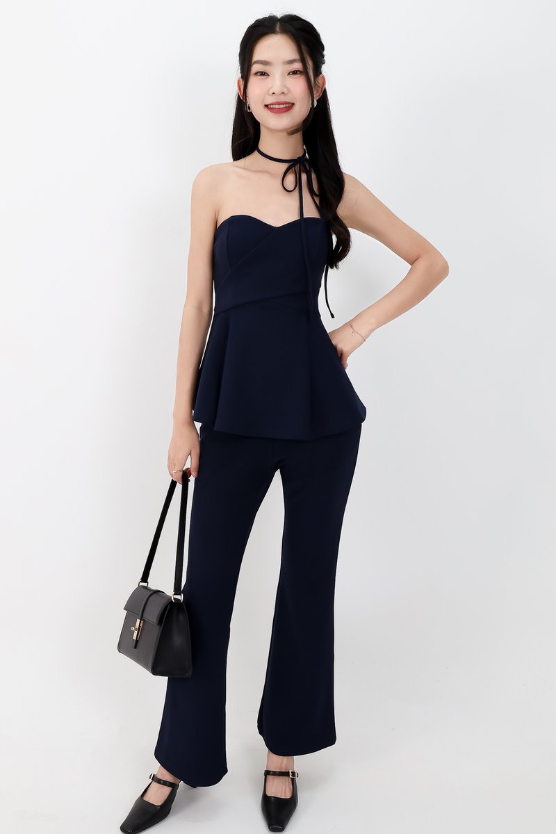 Carmen Co-ord Peplum Top in Navy