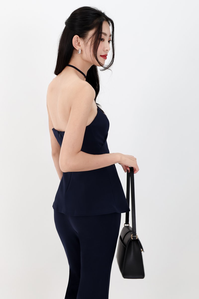 Carmen Co-ord Peplum Top in Navy