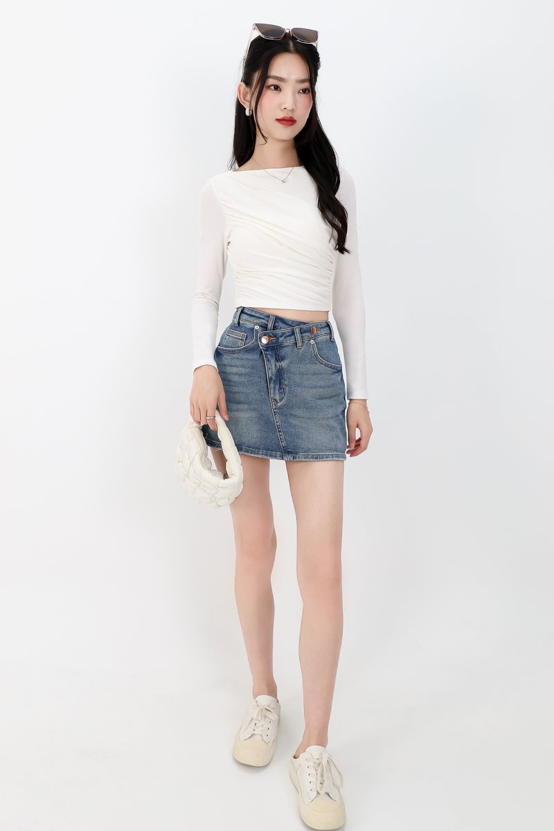 Diara Diagonal Sleeved Top in White
