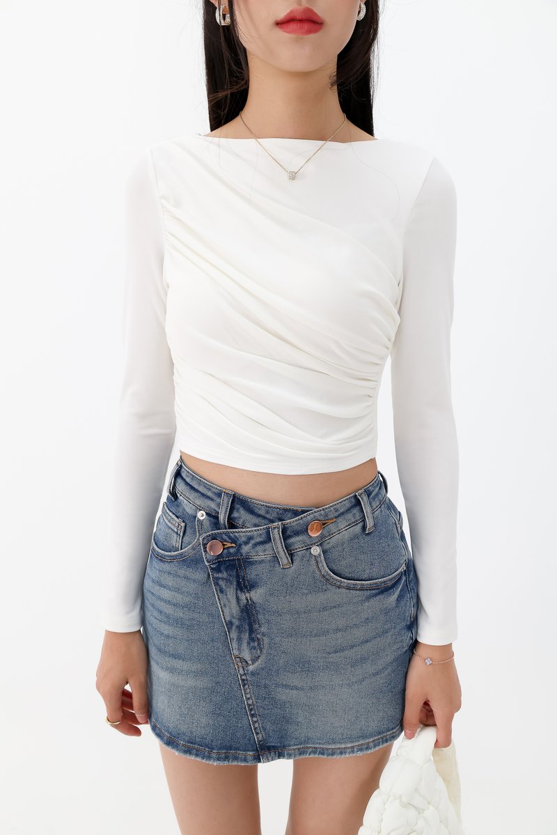 Diara Diagonal Sleeved Top in White