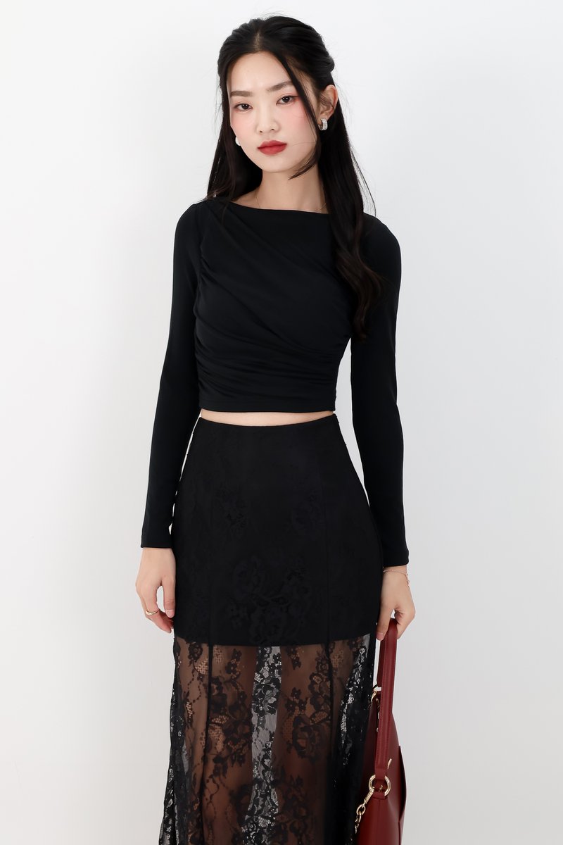 Diara Diagonal Sleeved Top in Black