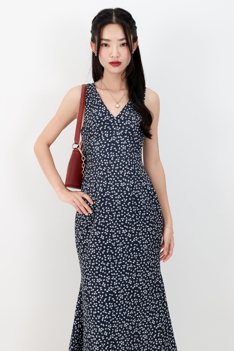 Florence Floral Midaxi Dress in Navy