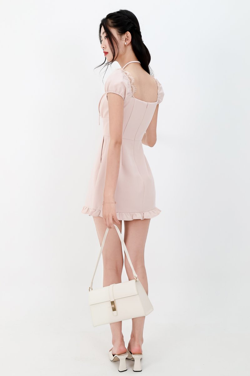 Sammy Sleeved Romper Dress in Nude Blush