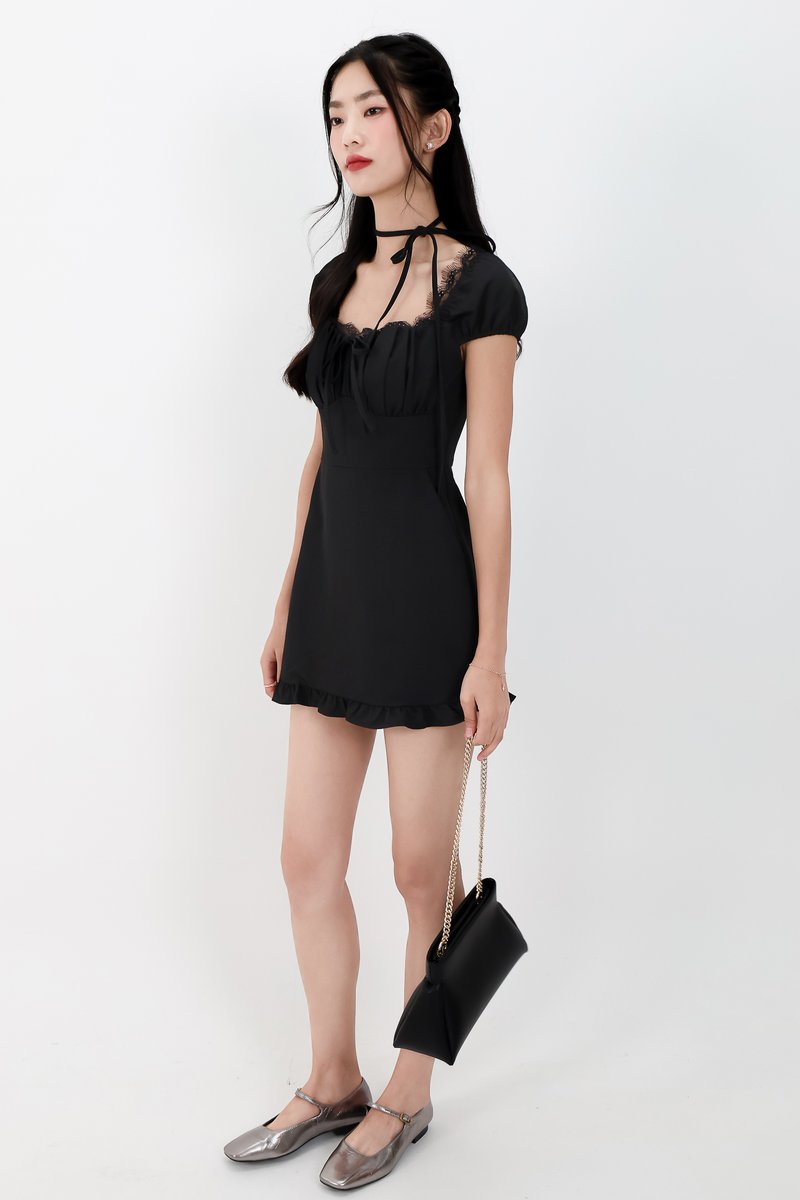 Sammy Sleeved Romper Dress in Black