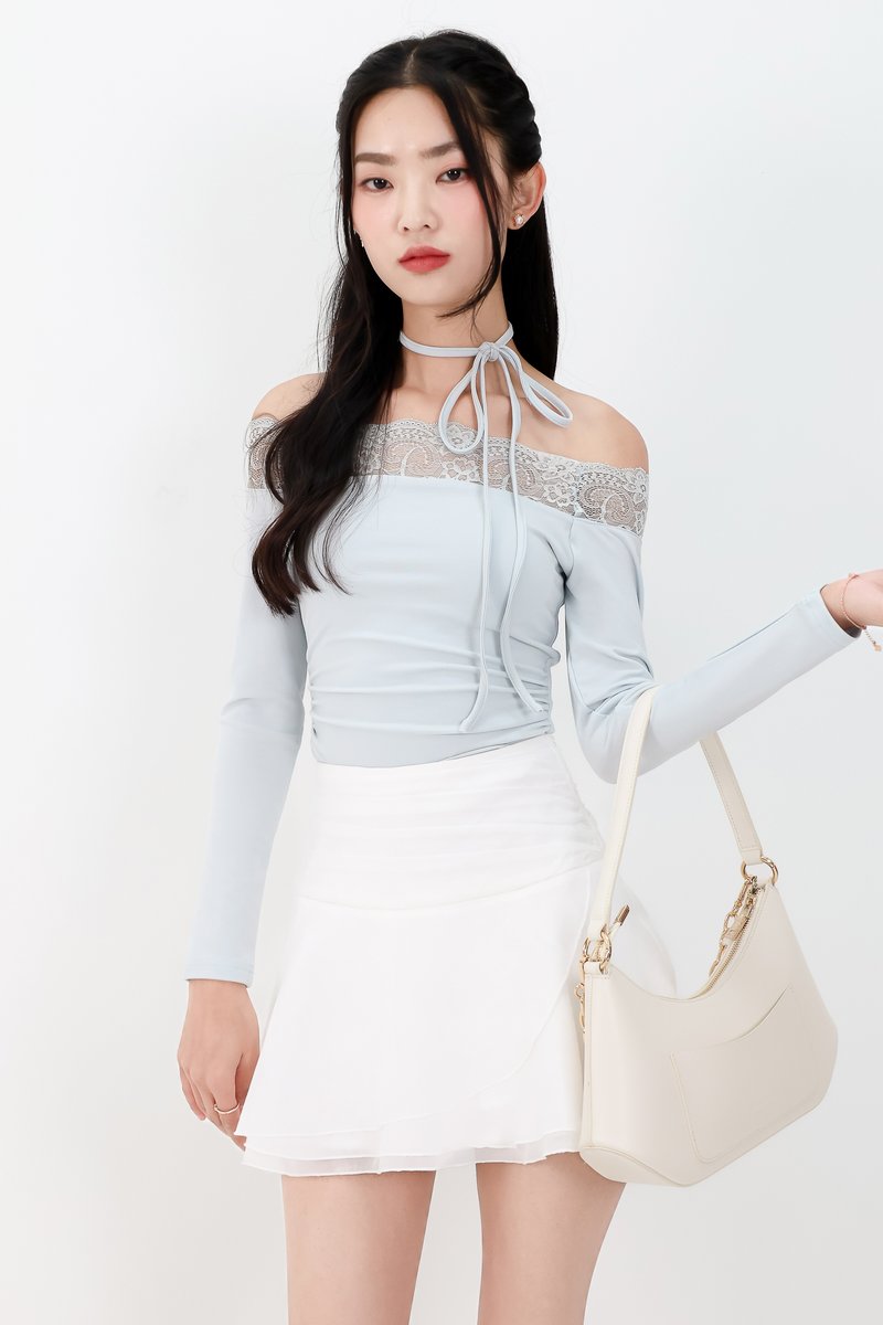 Leora Lace Offshoulder Top in Ice Blue