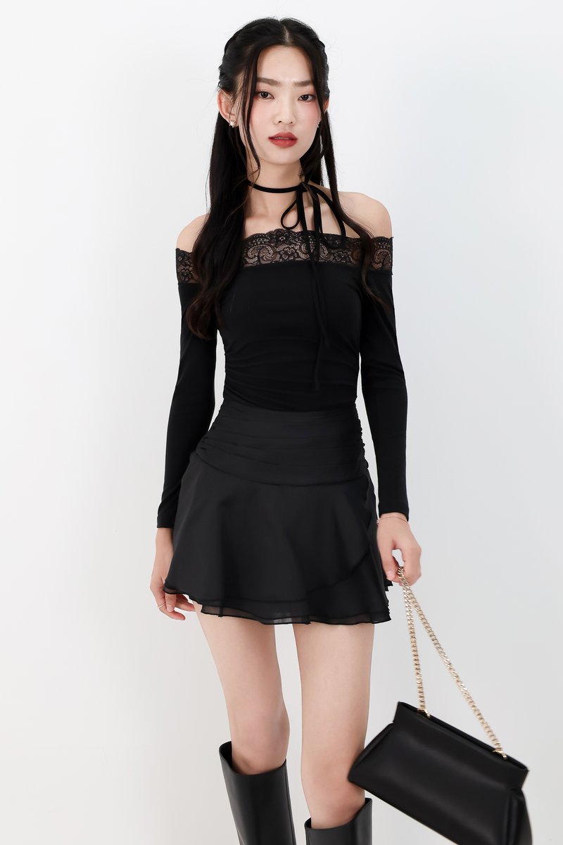 RESTOCKS | Leora Lace Offshoulder Top in Black