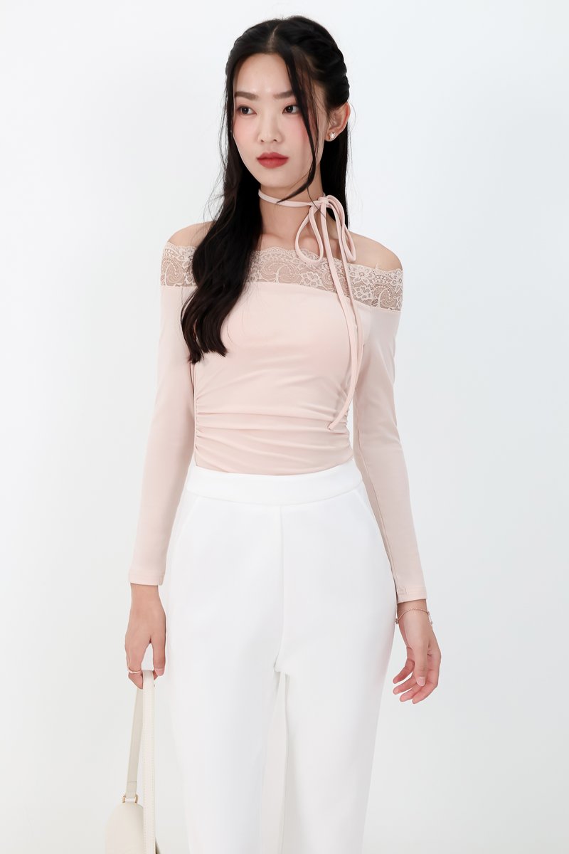 Leora Lace Offshoulder Top in Nude Blush