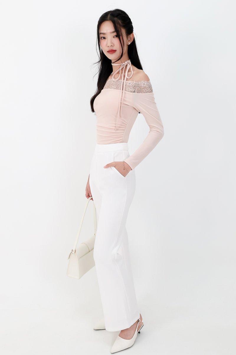 Leora Lace Offshoulder Top in Nude Blush