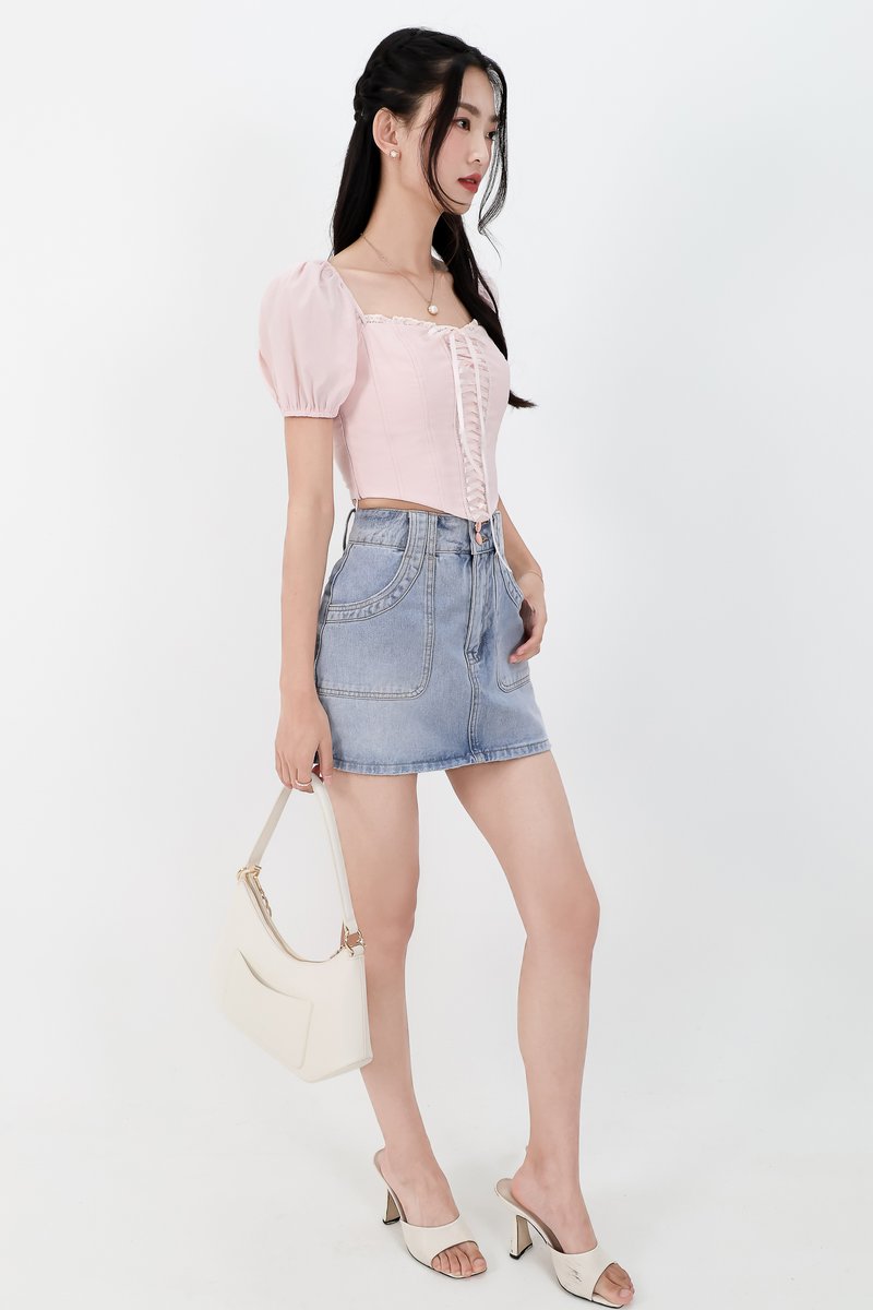 Cammie Corset Sleeved Top in Light Pink