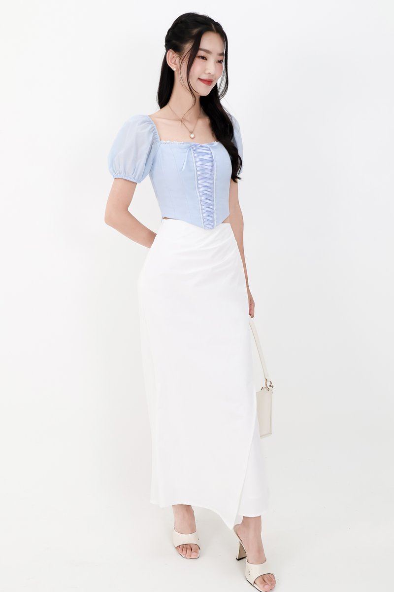 Cammie Corset Sleeved Top in Light Blue