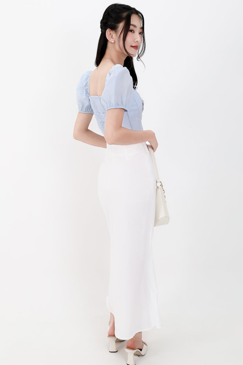 Cammie Corset Sleeved Top in Light Blue