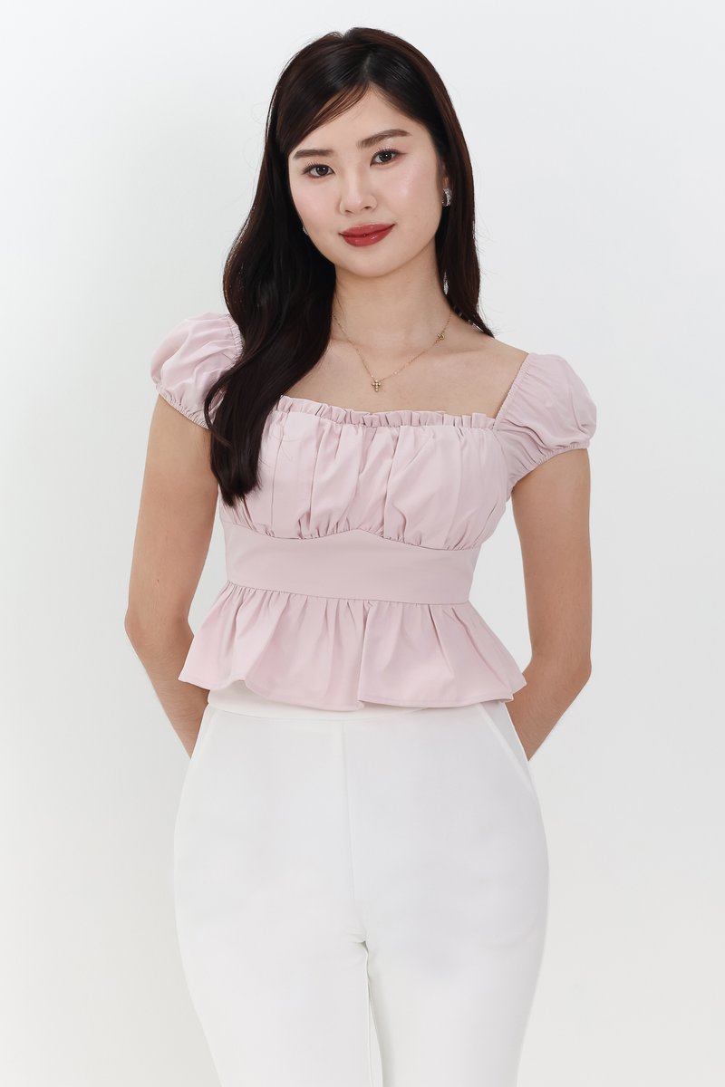 Pesse Peplum Sleeved Top in Light Cool Pink Pesse Peplum Sleeved Top in Light Cool Pink