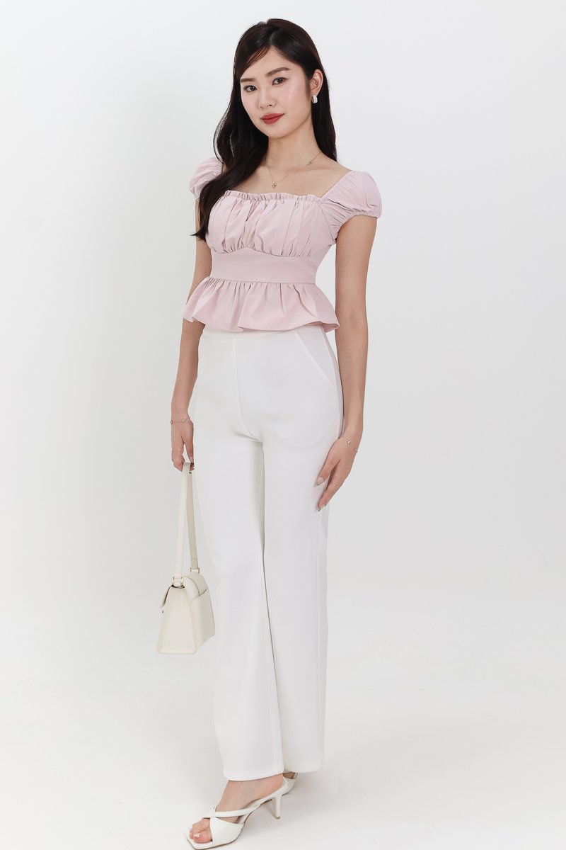 Pesse Peplum Sleeved Top in Light Cool Pink Pesse Peplum Sleeved Top in Light Cool Pink