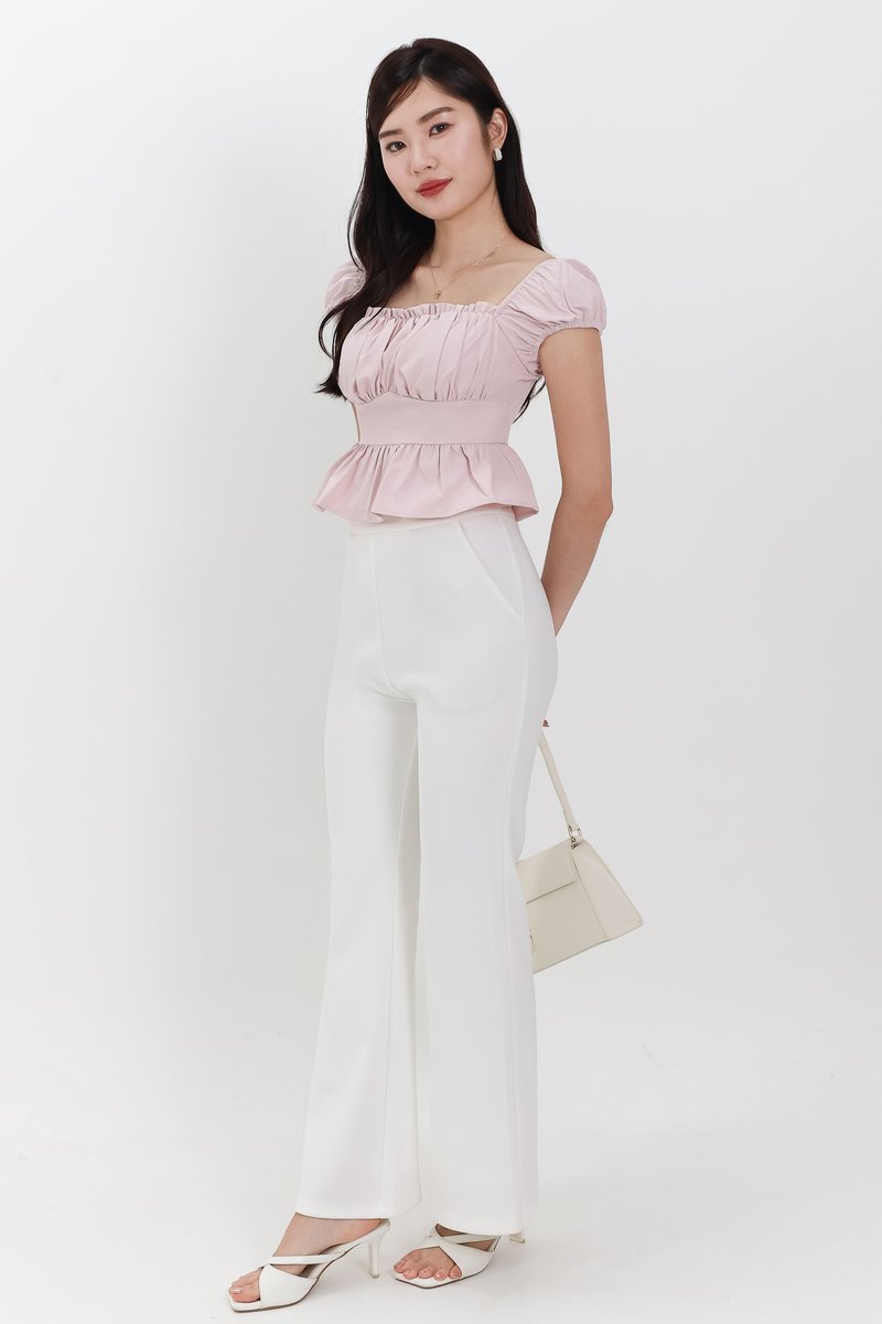 Pesse Peplum Sleeved Top in Light Cool Pink Pesse Peplum Sleeved Top in Light Cool Pink