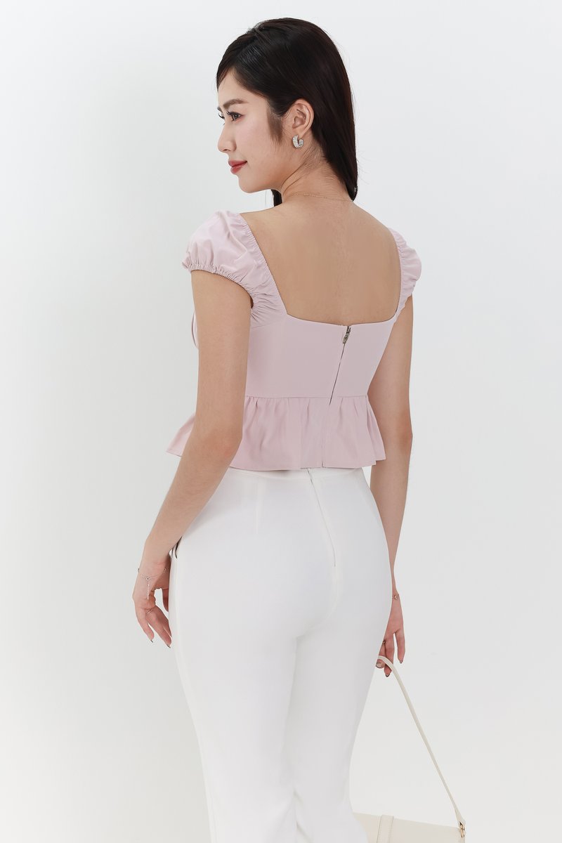 Pesse Peplum Sleeved Top in Light Cool Pink Pesse Peplum Sleeved Top in Light Cool Pink