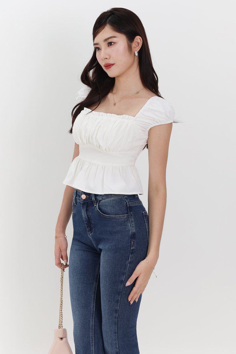 Pesse Peplum Sleeved Top in White Pesse Peplum Sleeved Top in White