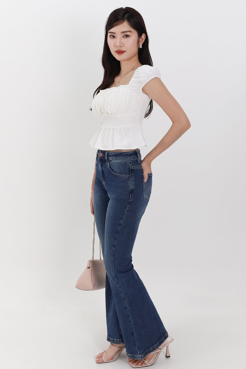 Pesse Peplum Sleeved Top in White Pesse Peplum Sleeved Top in White