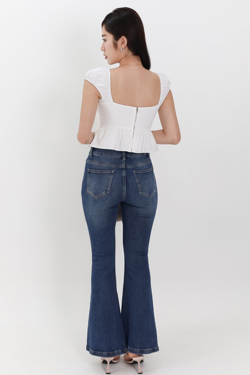 Pesse Peplum Sleeved Top in White Pesse Peplum Sleeved Top in White