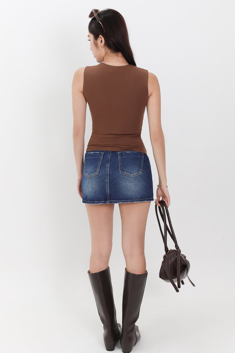 Riri Ruched Padded Top in Brown Riri Ruched Padded Top in Brown