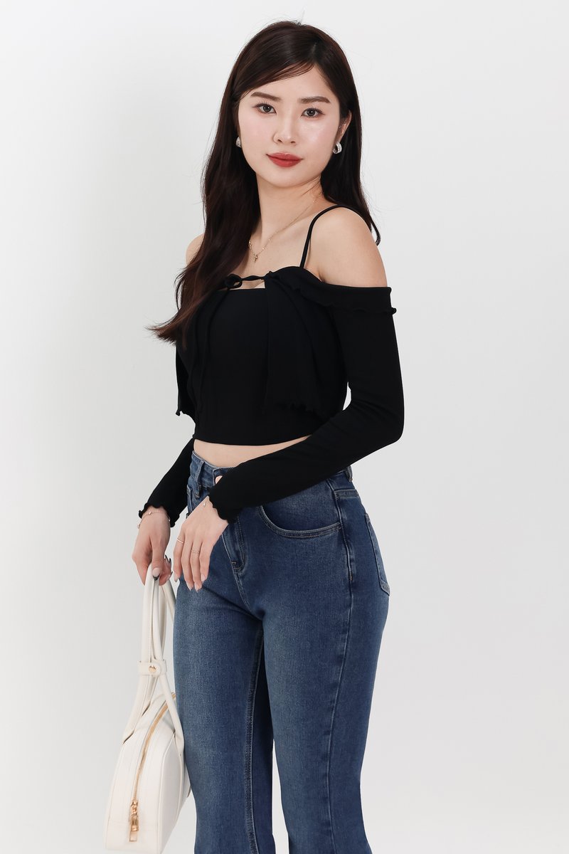 RESTOCKS | Lumi Layered Cardigan Top Set in Black RESTOCKS | Lumi Layered Cardigan Top Set in Black