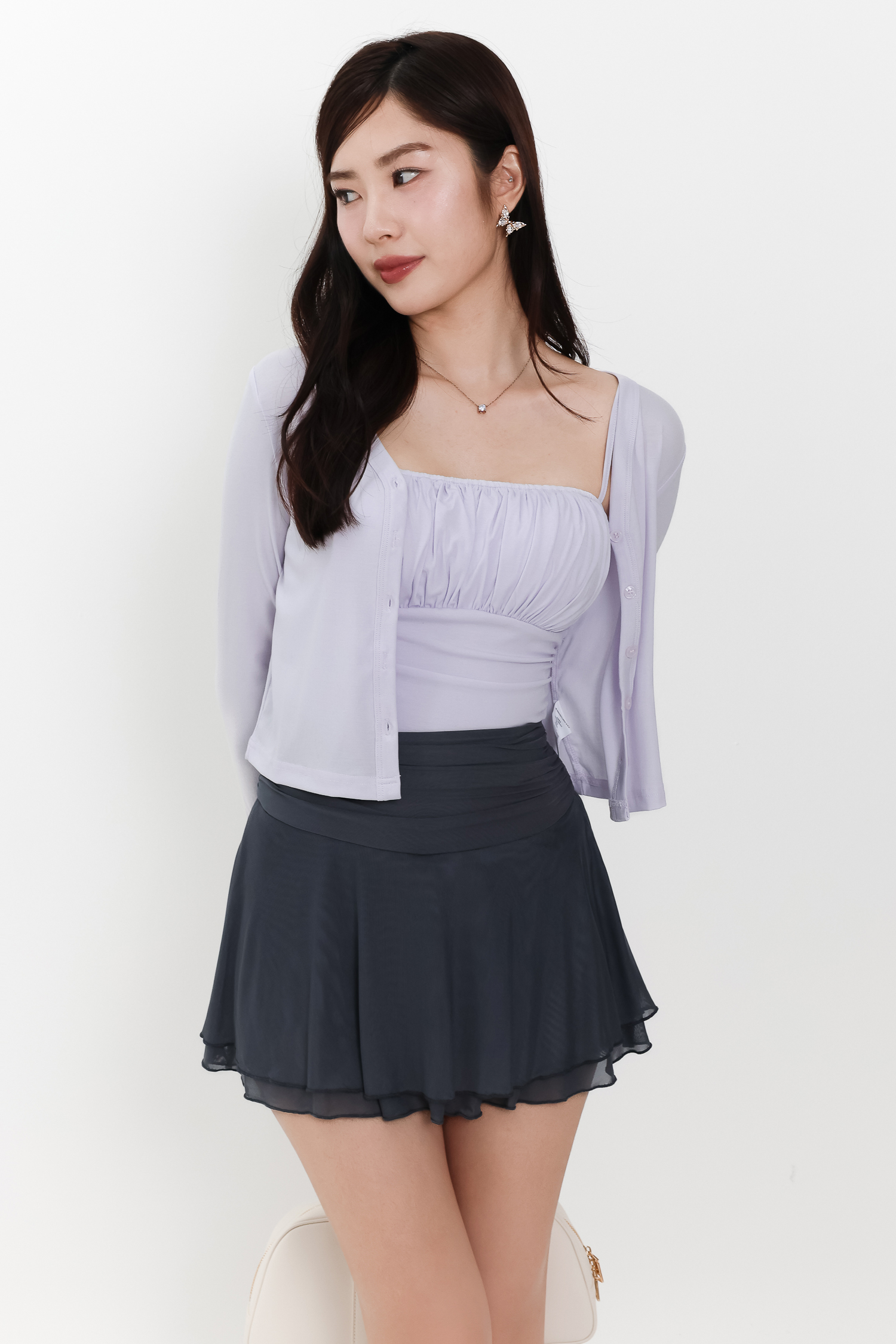Chaerin Cardigan Top Set in Lilac