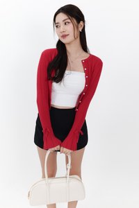 Briella Button Up Knit Cardigan in Red