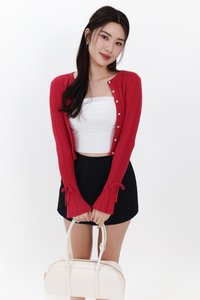 Briella Button Up Knit Cardigan in Red