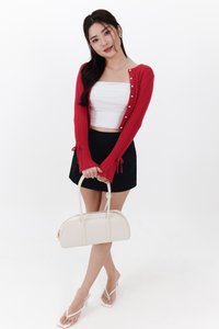 Briella Button Up Knit Cardigan in Red