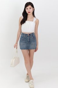 Danny Double Button Denim Skorts in Vintage Wash
