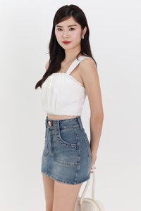 Danny Double Button Denim Skorts in Vintage Wash