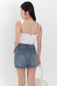 Danny Double Button Denim Skorts in Vintage Wash