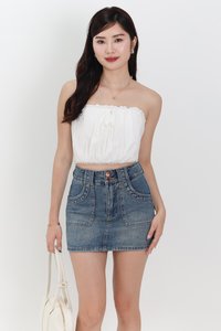 Danny Double Button Denim Skorts in Vintage Wash
