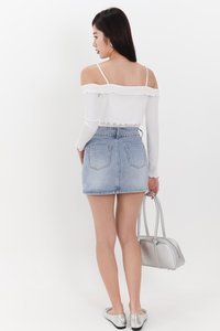 Danny Double Button Denim Skorts in Light Wash Danny Double Button Denim Skorts in Light Wash