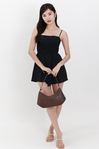 Rea Ruched Romper Dress in Black