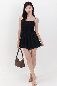 Rea Ruched Romper Dress in Black