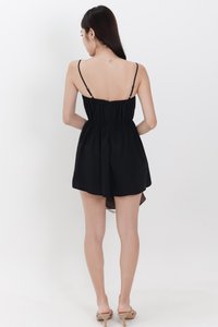 Rea Ruched Romper Dress in Black