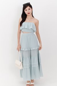 Coastal Co-ord Maxi Tiered Skirt in Tiffany Blue